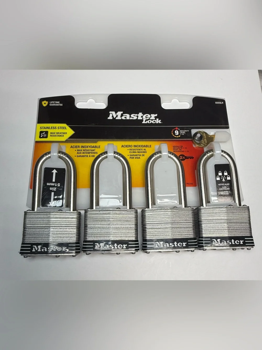 Master Lock 5SSQLH Stainless Steel Outdoor Padlocks Keyed Alike 4-Pack NEW